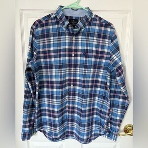 American Eagle Outfitters Blue and Pink Plaid Shirt